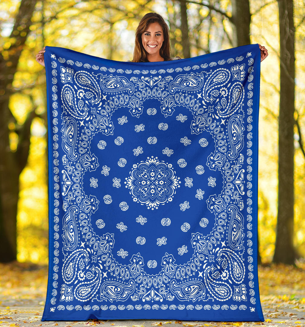 Ultra Plush 2 White on Cobalt Bandana Throw Blanket