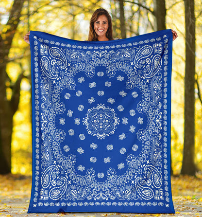 Ultra Plush 2 White on Cobalt Bandana Throw Blanket