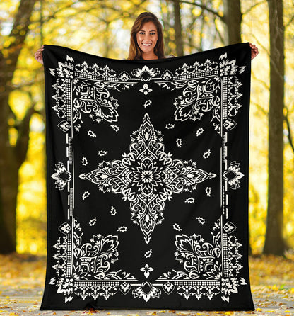 Ultra Plush 3 White on Black Bandana Throw Blanket