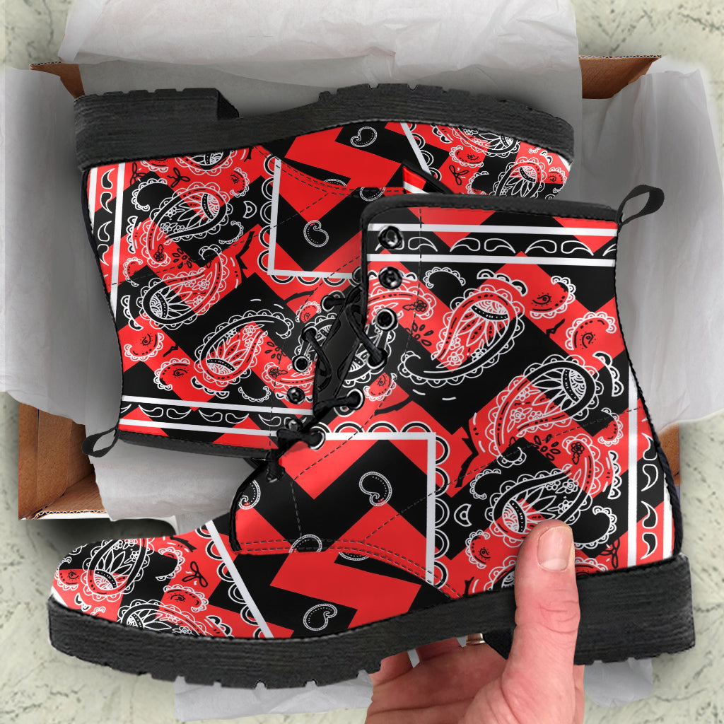 Red and Black Zig Zag Leather Bandana Boots