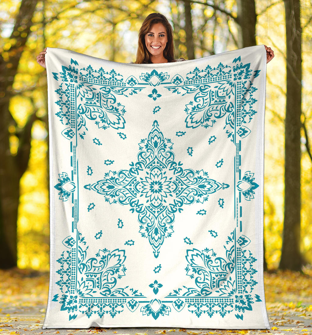 Ultra Plush 3 Teal on White Bandana Throw Blanket