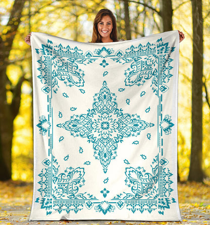 Ultra Plush 3 Teal on White Bandana Throw Blanket