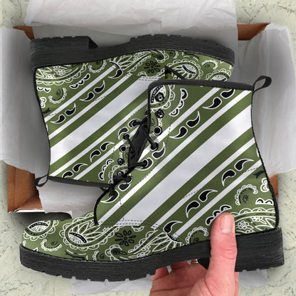 Bold Stripe Army Green Leather Bandana Boot