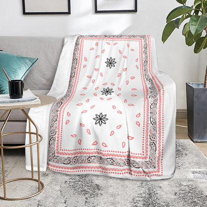 Ultra Plush 4 Red/Black on White Bandana Throw Blanket