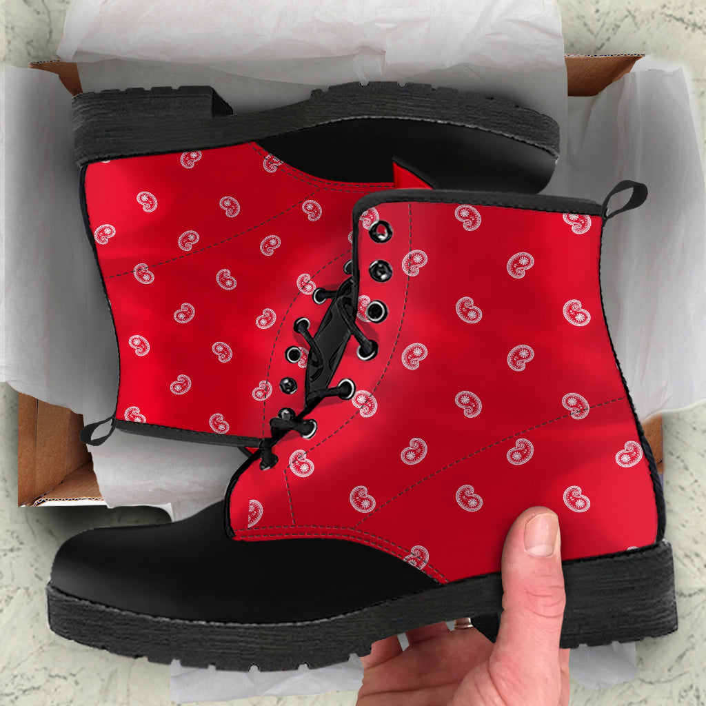 Women's Leather Bandana Boots - Black/Red