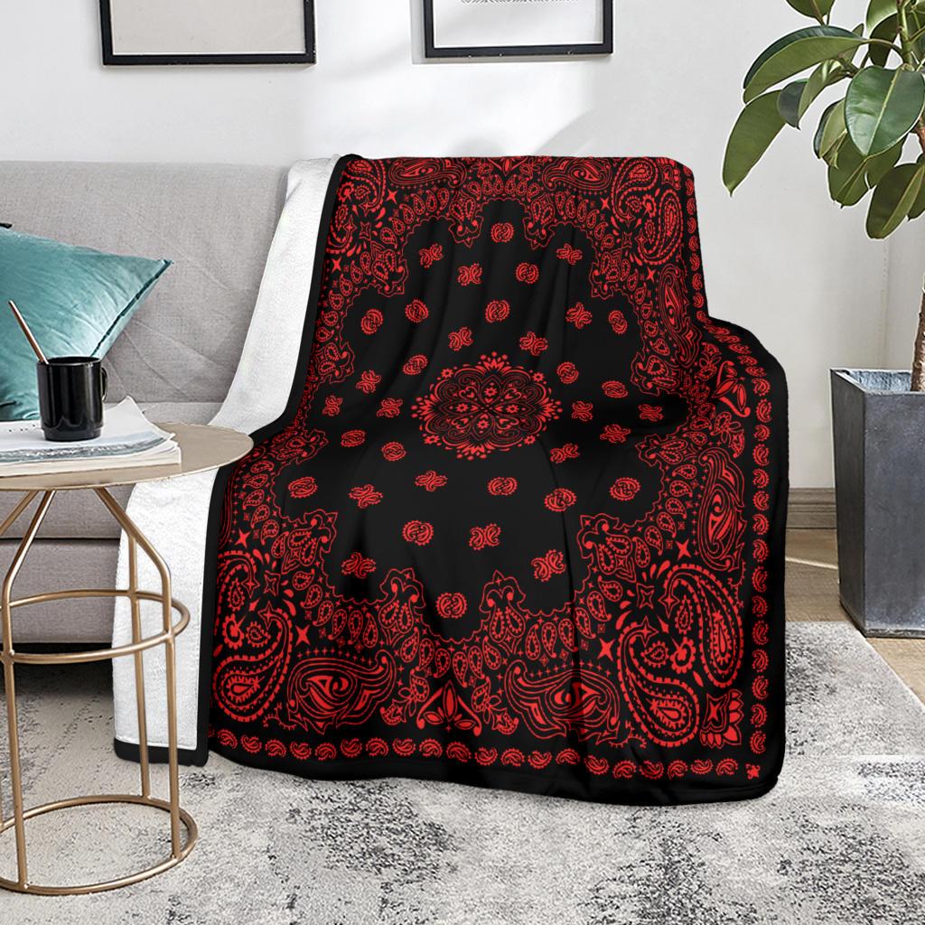 Ultra Plush 2 Red on Black Bandana Throw Blanket