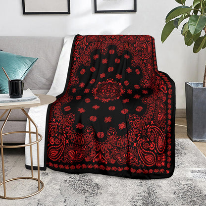 Ultra Plush 2 Red on Black Bandana Throw Blanket