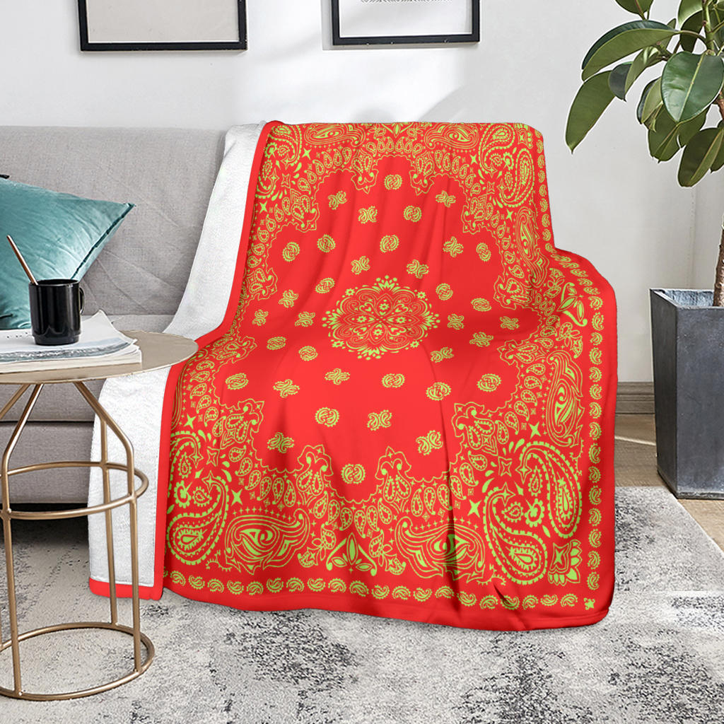 Ultra Plush 2 Lime on Red Bandana Throw Blanket