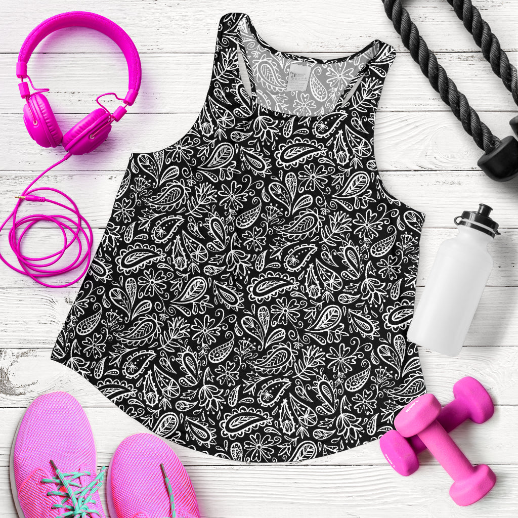 Women's Racerback Tank - Black Paisley
