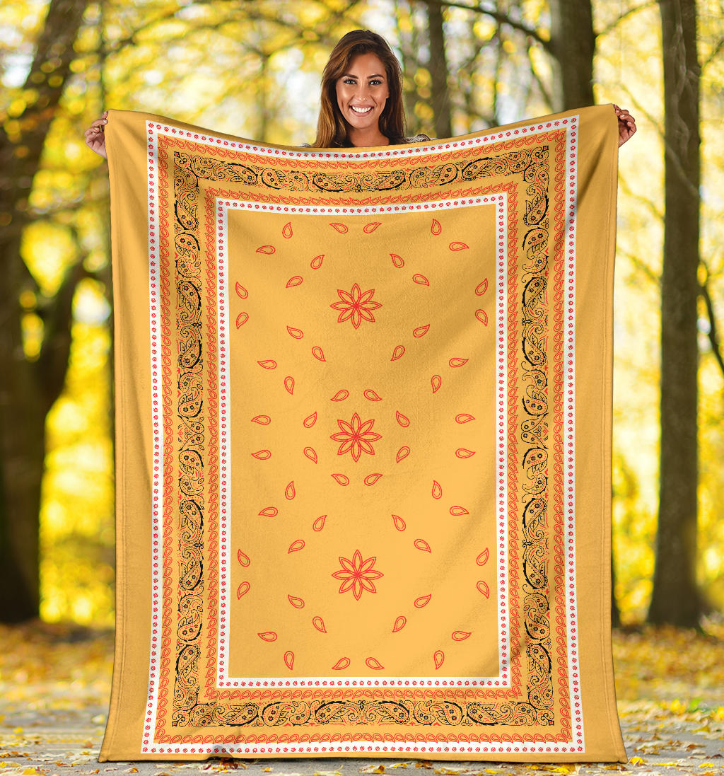 Ultra Plush 5 Red on Peach Bandana Throw Blanket