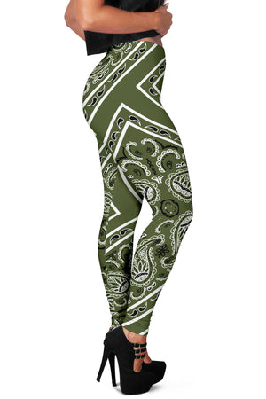 Women's Leggings - Army Green Total Bandana