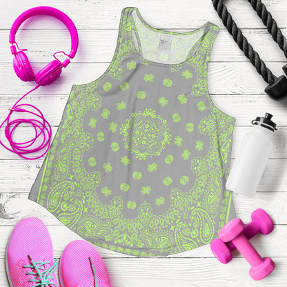 Women's Racerback Tank - Lime Bandana on Gray