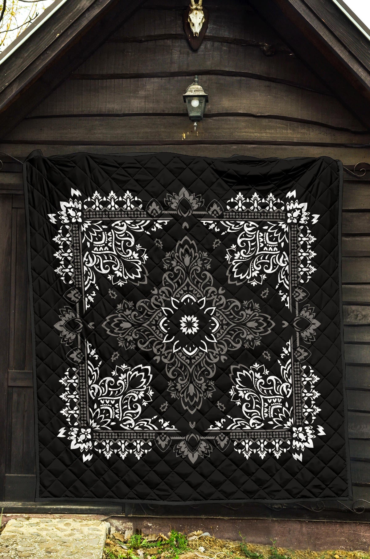 Quilt 3 White Gray on Black Bandana Quilt