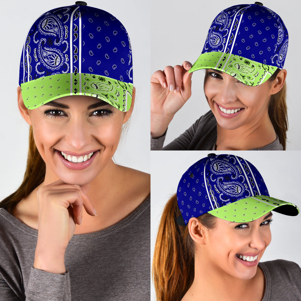 Classic Cap - Navy Bandana Style w Lime