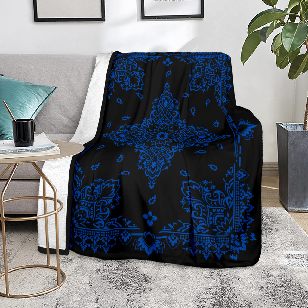 Ultra Plush 3 Cobalt on Black Bandana Throw Blanket