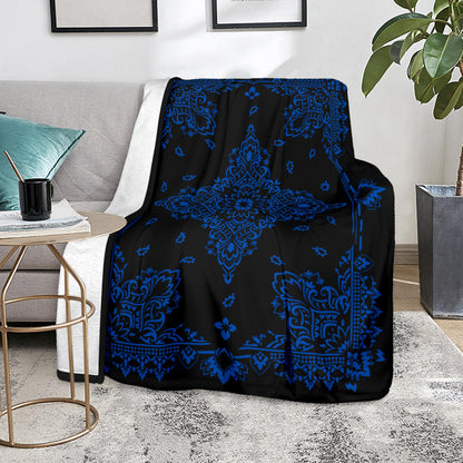 Ultra Plush 3 Cobalt on Black Bandana Throw Blanket