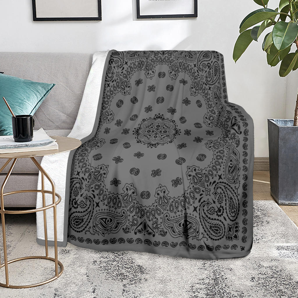 Ultra Plush 2 Black on Gray Bandana Throw Blanket