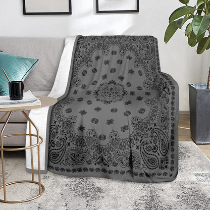 Ultra Plush 2 Black on Gray Bandana Throw Blanket