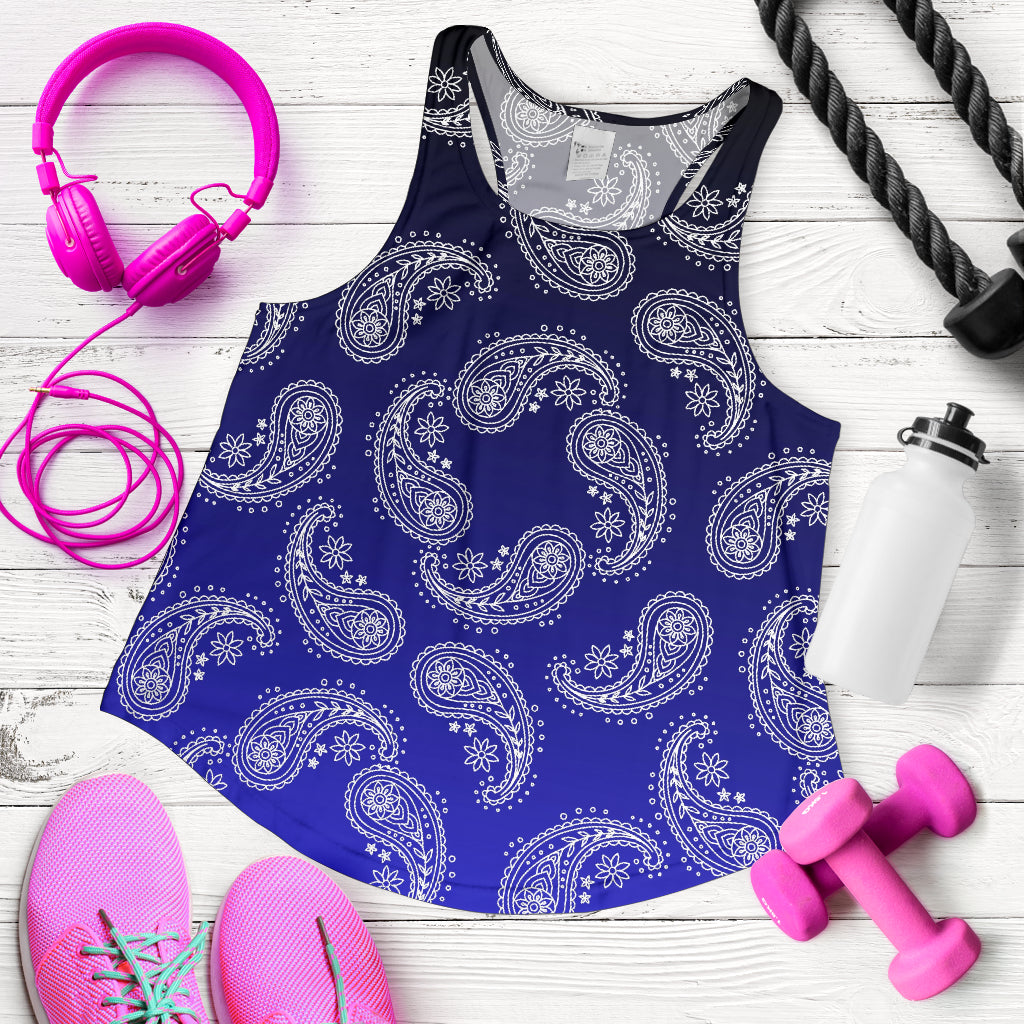 Women's Racerback Tank - Swirl Blk to Blue