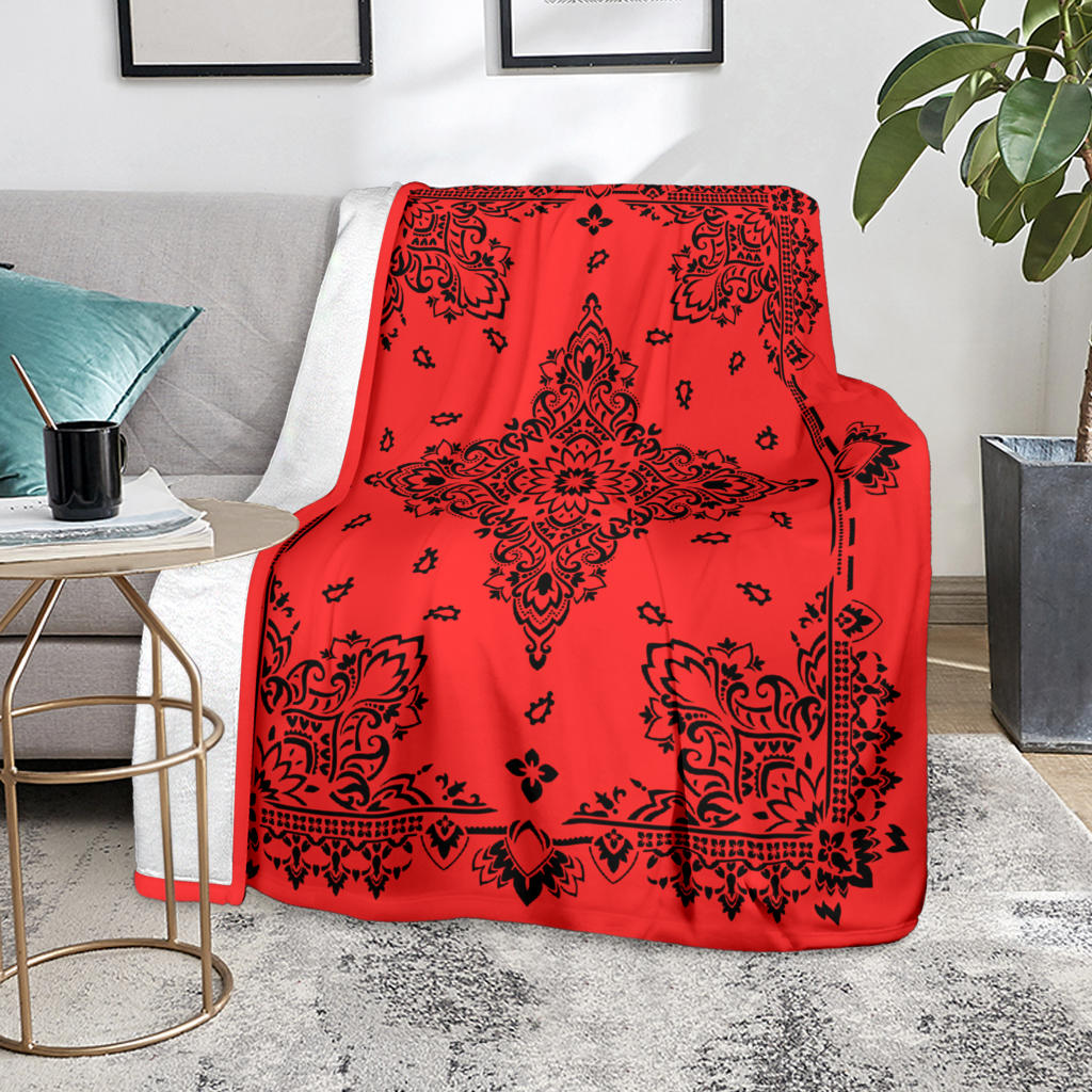 Ultra Plush 3 Black on Red Bandana Throw Blanket