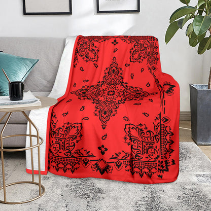 Ultra Plush 3 Black on Red Bandana Throw Blanket