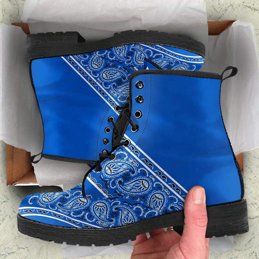 Flying V Leather Bandana Boot - Cobalt