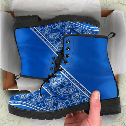 Flying V Leather Bandana Boot - Cobalt