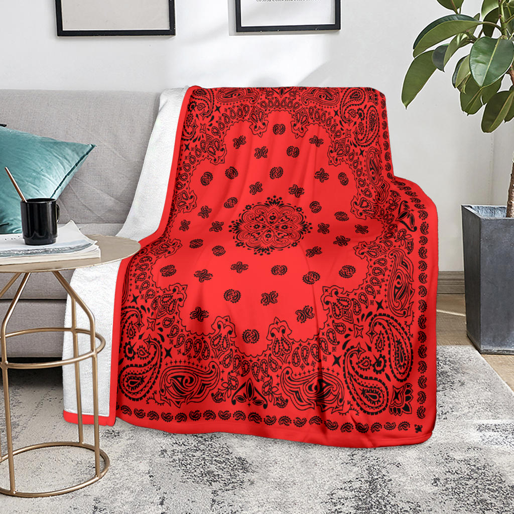 Ultra Plush 2 Black on Red Bandana Throw Blanket
