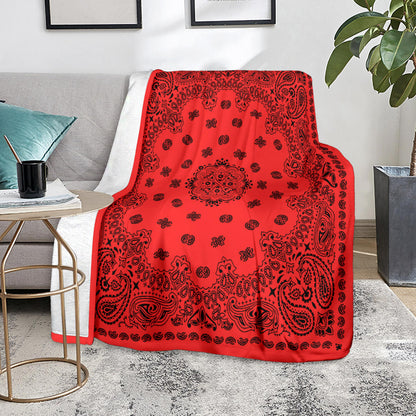 Ultra Plush 2 Black on Red Bandana Throw Blanket
