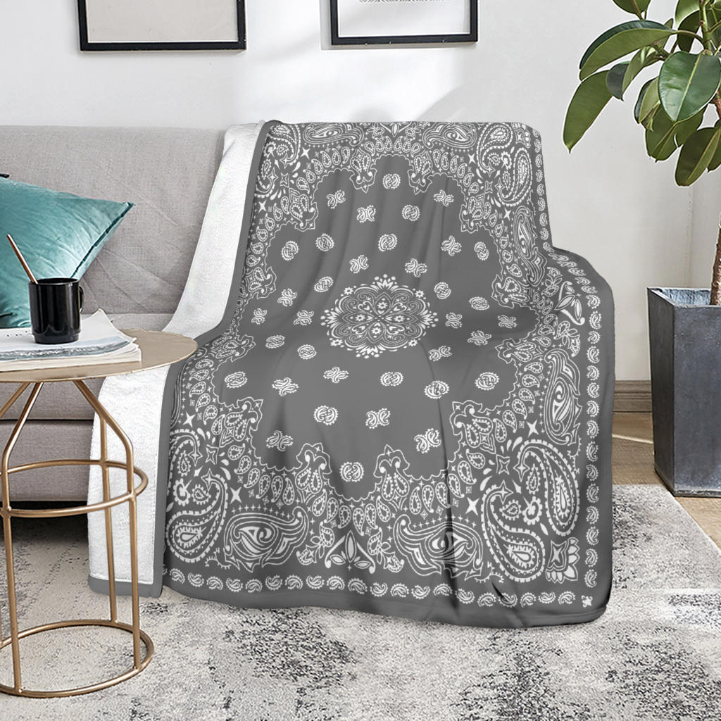 Ultra Plush 2 White on Gray Bandana Throw Blanket