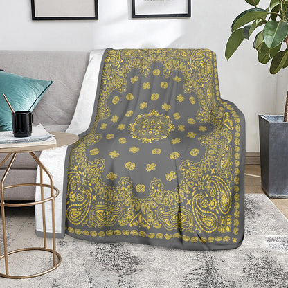 Ultra Plush 2 Yellow on Gray Bandana Throw Blanket