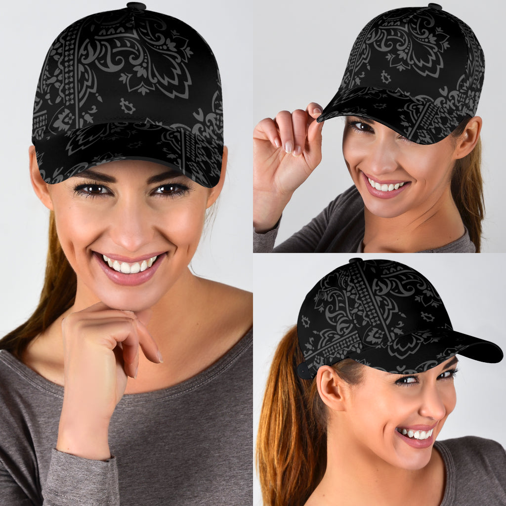Classic Cap 3 - Gray on Black Bandana All Over Design