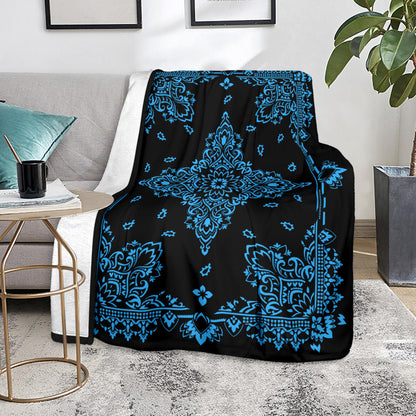 Ultra Plush 3 Lt Blue on Black Bandana Throw Blanket