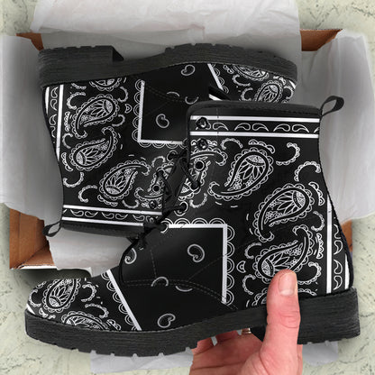 Women's Leather Bandana Boot - Black and White