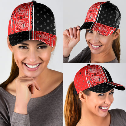 Classic Cap - Bandana Style Red Black Panels