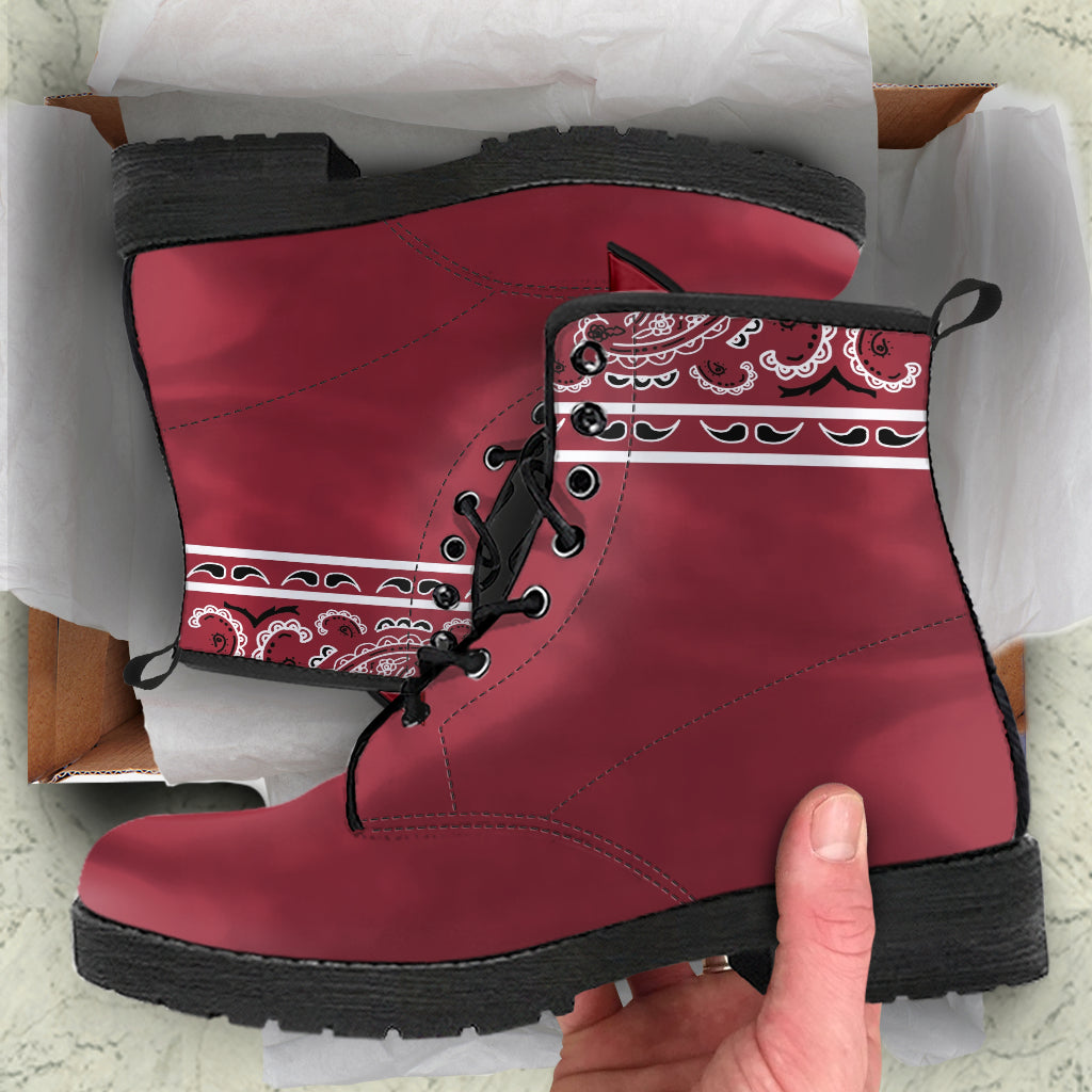 Banded Maroon Leather Bandana Boots