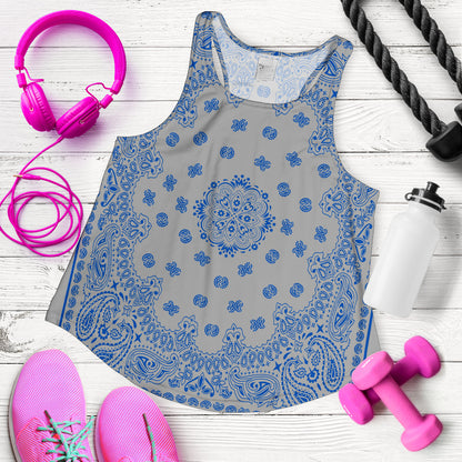 Women's Racerback Tank - Cobalt Bandana on Gray