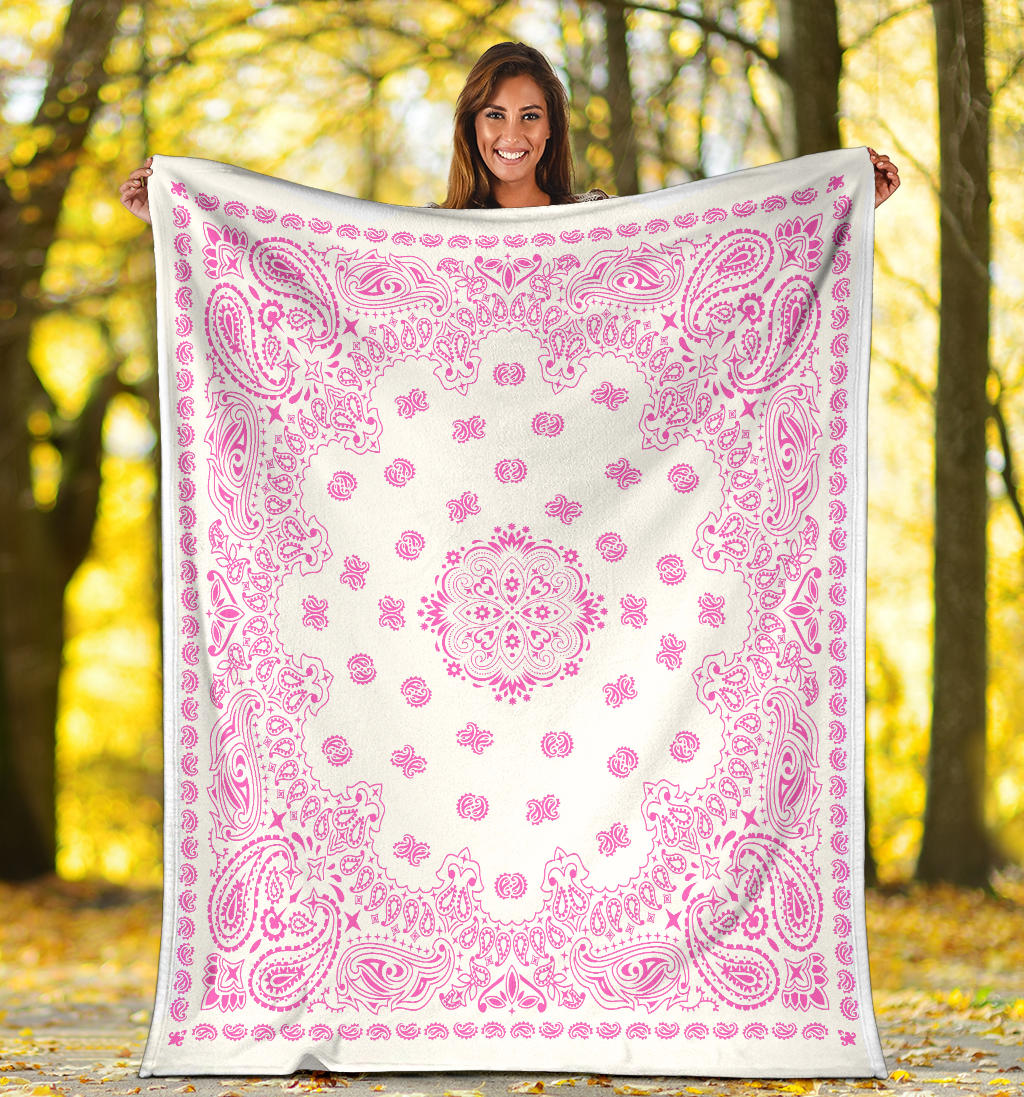 Ultra Plush 2 Pink on White Bandana Throw Blanket