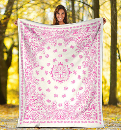 Ultra Plush 2 Pink on White Bandana Throw Blanket