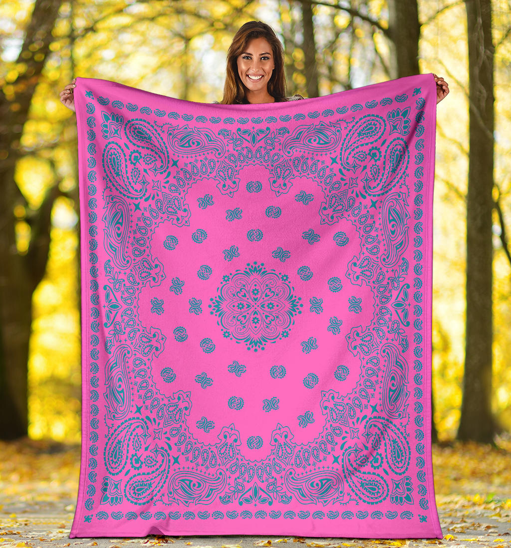 Ultra Plush 2 Teal on Pink Bandana Throw Blanket