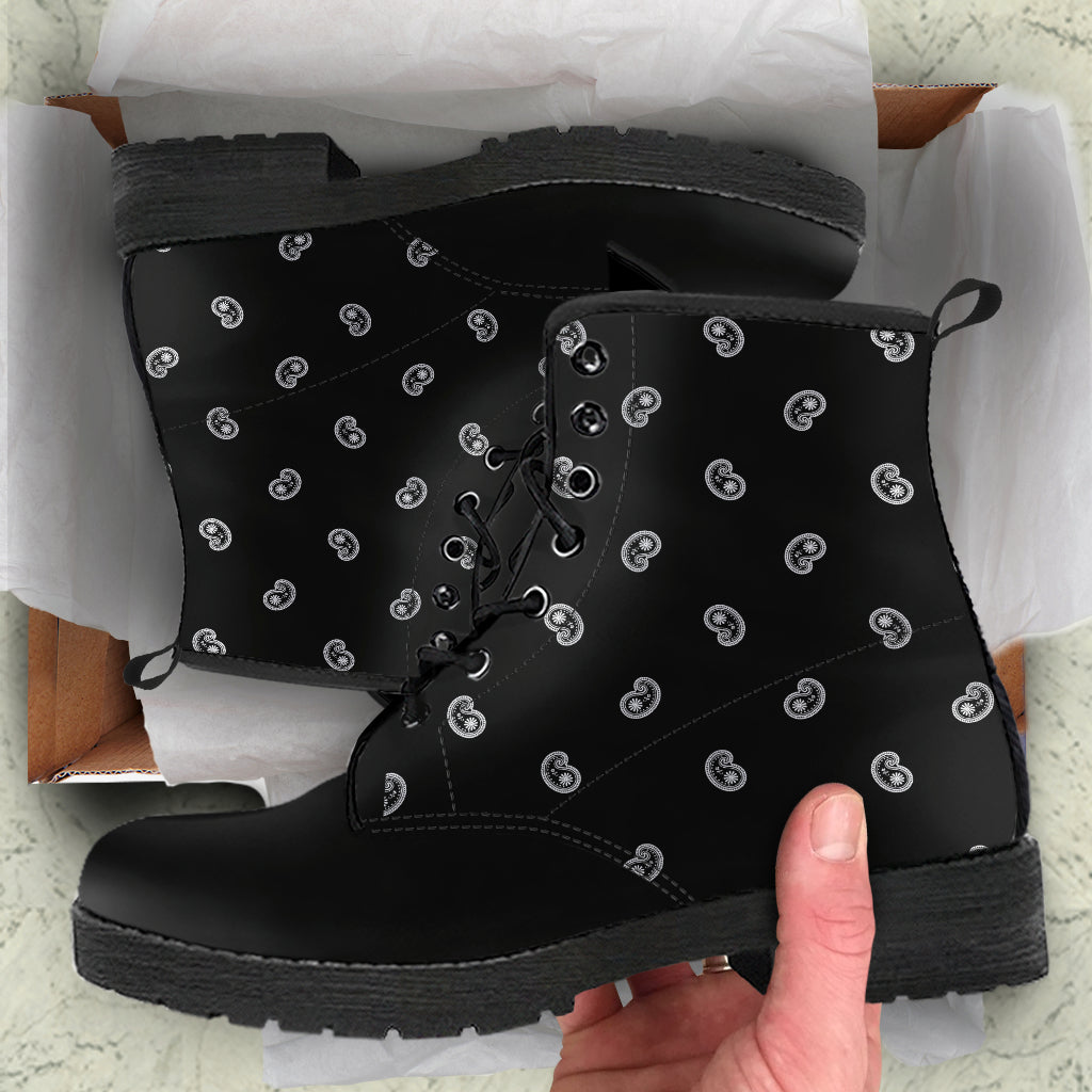 Men's Leather Bandana Boots - Black on Black