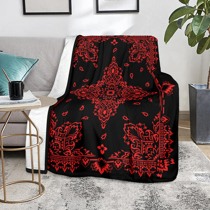 Ultra Plush 3 Red on Black Bandana Throw Blanket