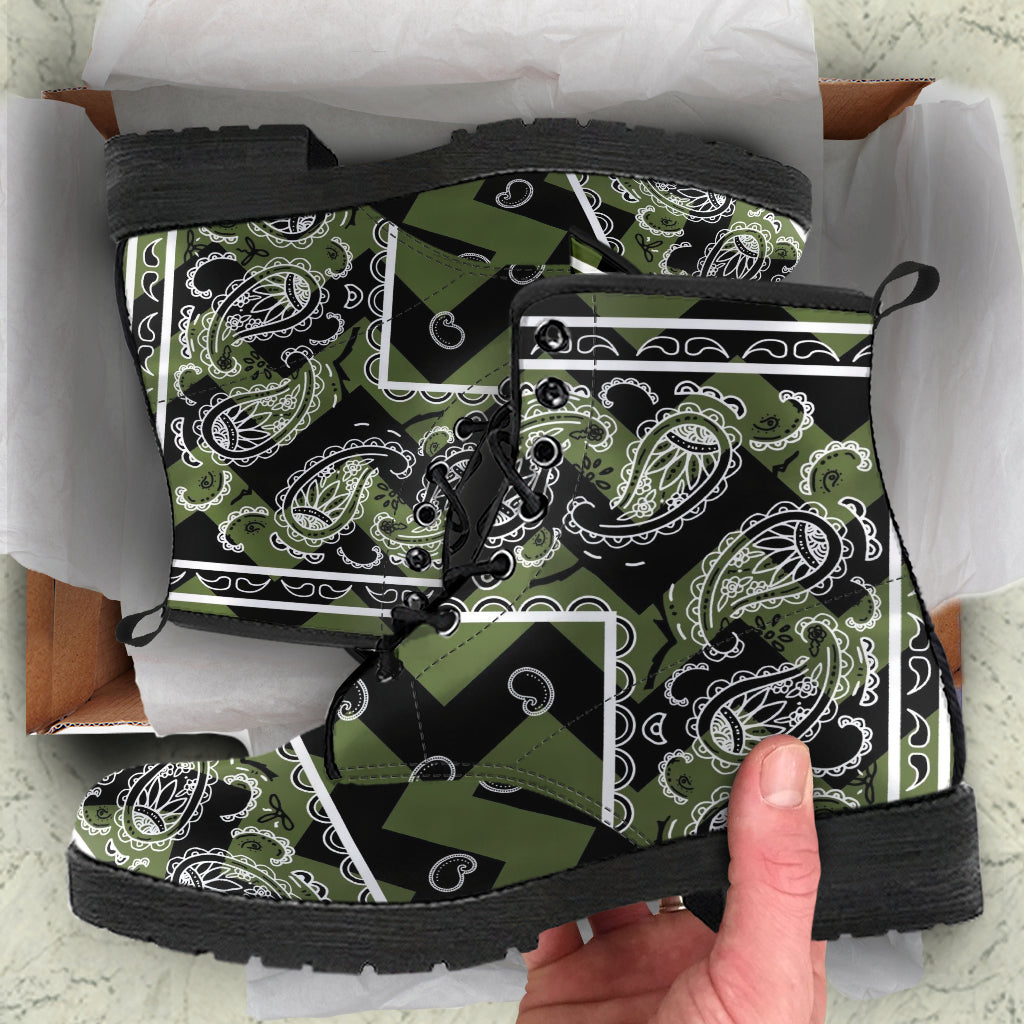 Zig Zag Army Green Leather Bandana Boot