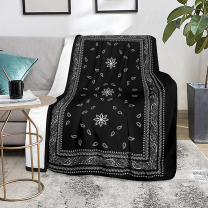 Ultra Plush 4 White on Black Bandana Throw Blanket
