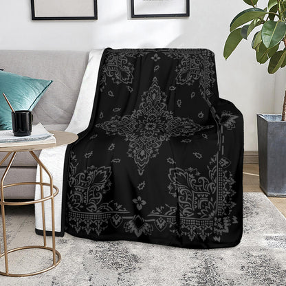 Ultra Plush 3 Gray on Black Bandana Throw Blanket