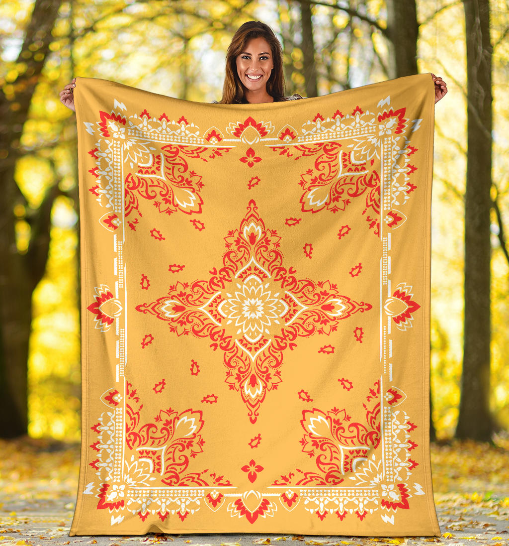 Ultra Plush 3 Red on Peach Bandana Throw Blanket