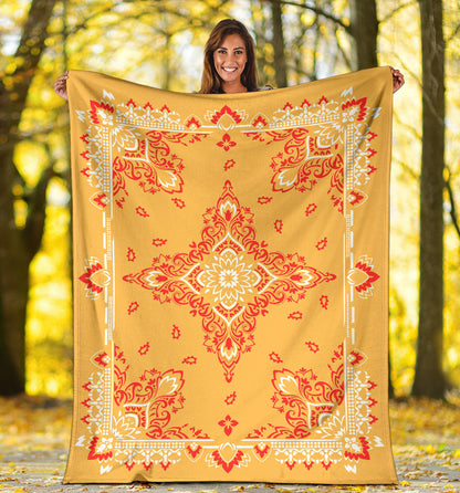 Ultra Plush 3 Red on Peach Bandana Throw Blanket