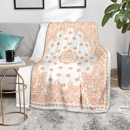 Ultra Plush Orange on White Bandana Throw Blanket