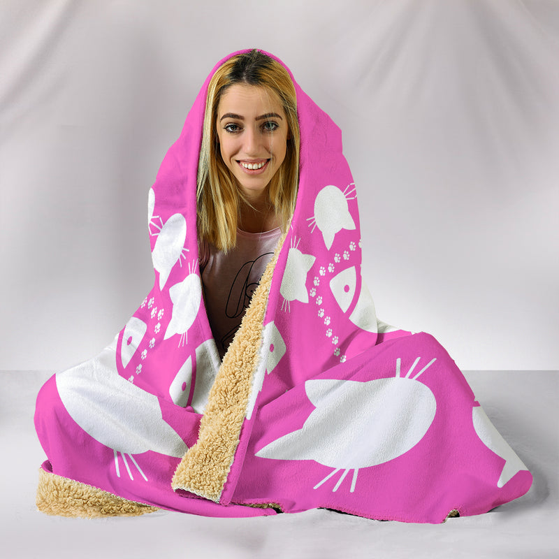 Ultimate Pink Kitties and Fish Hooded Blanket