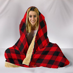 Hooded Blanket - Red Black Tartan Plaid